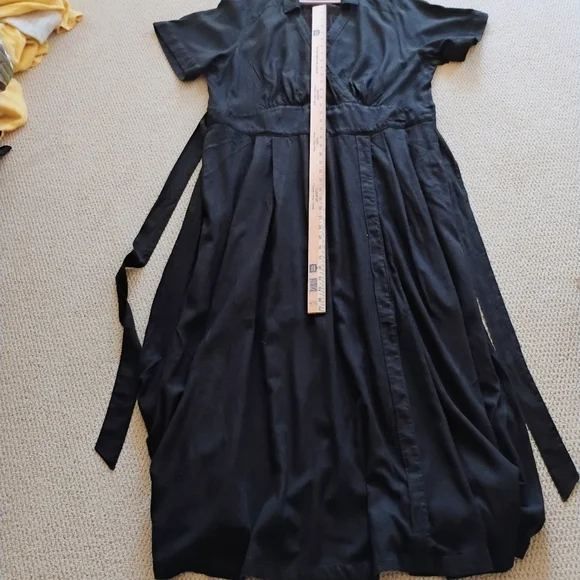 Anthropologie Black Janae Maxi Dress Lined Linen Blend Pockets Brunch Tea 3X - Picture 9 of 16